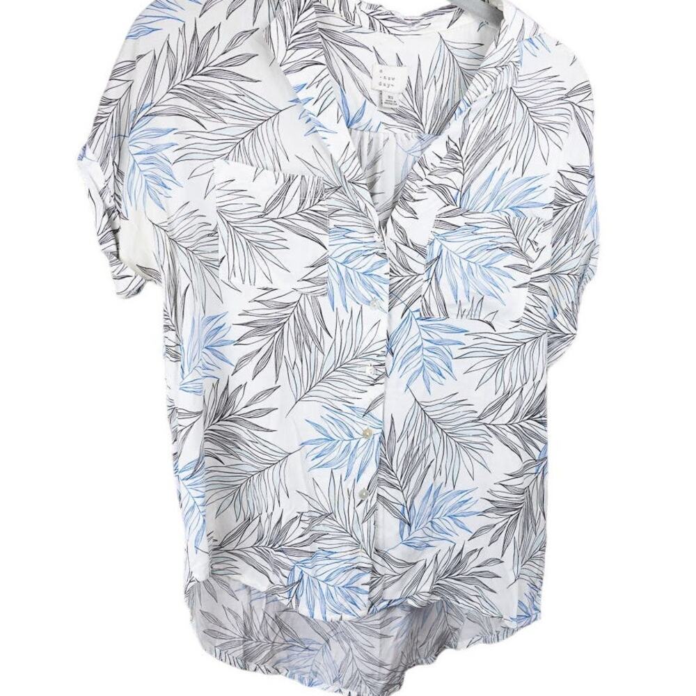 White Grey Jungle Print Womens Short Sleeve Shirt XS